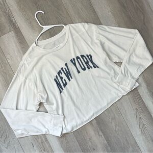 Brandy Melville Tshirt new york long sleeve crop oversized womens White one size